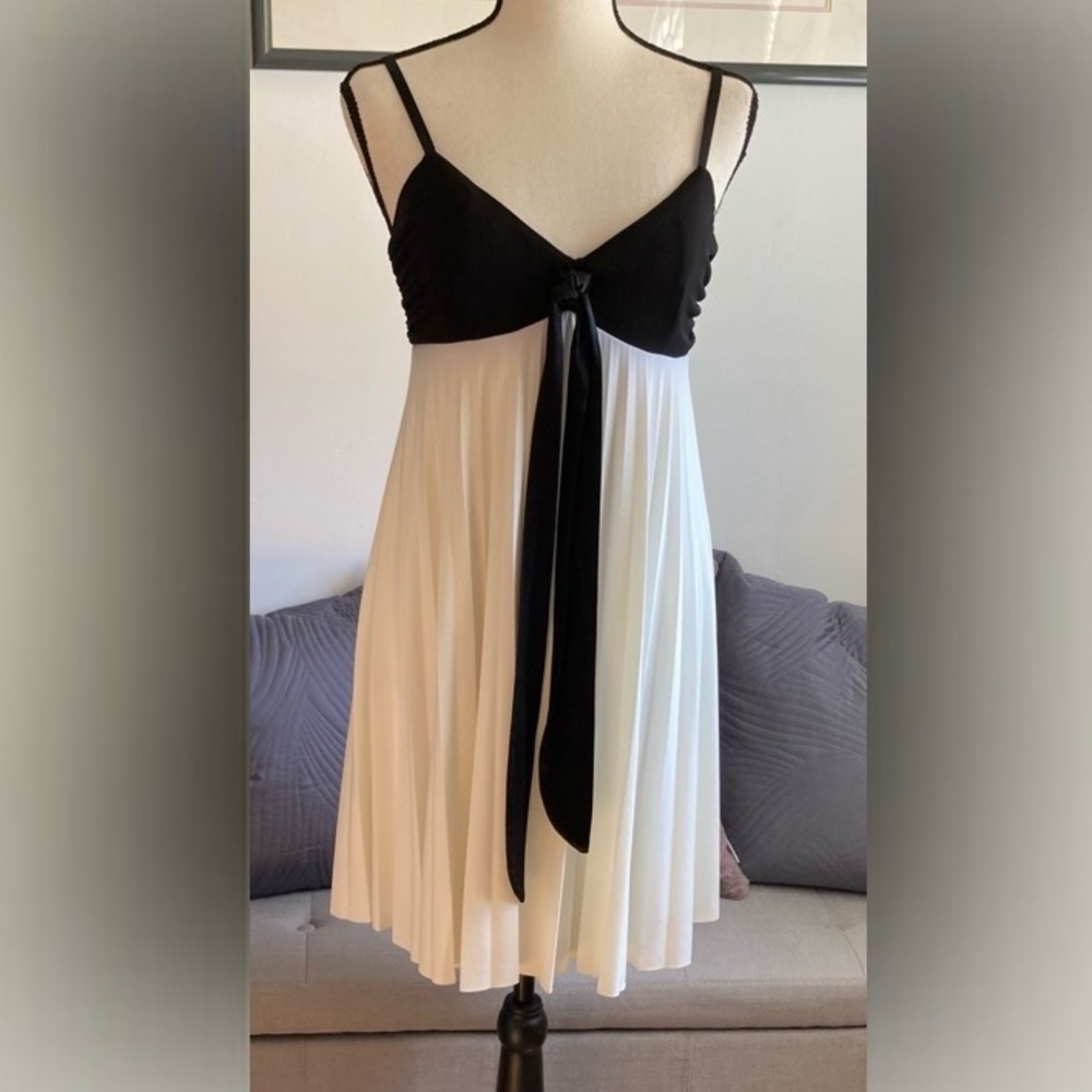BCX Spaghetti Strap Bra Top Dress Cream/Black Size S